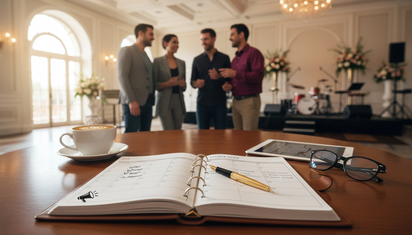 Organized planner with checklist at venue