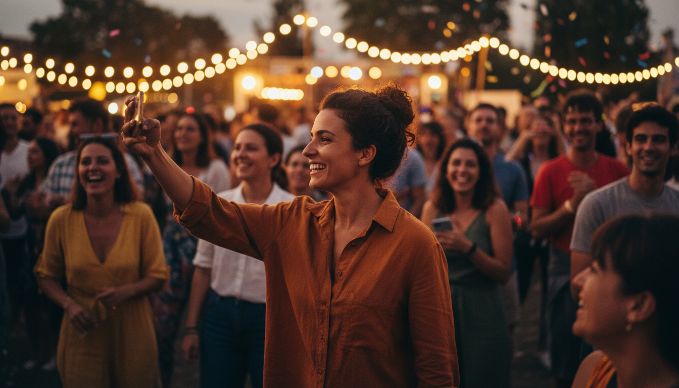 Person taking candid photo at crowded event