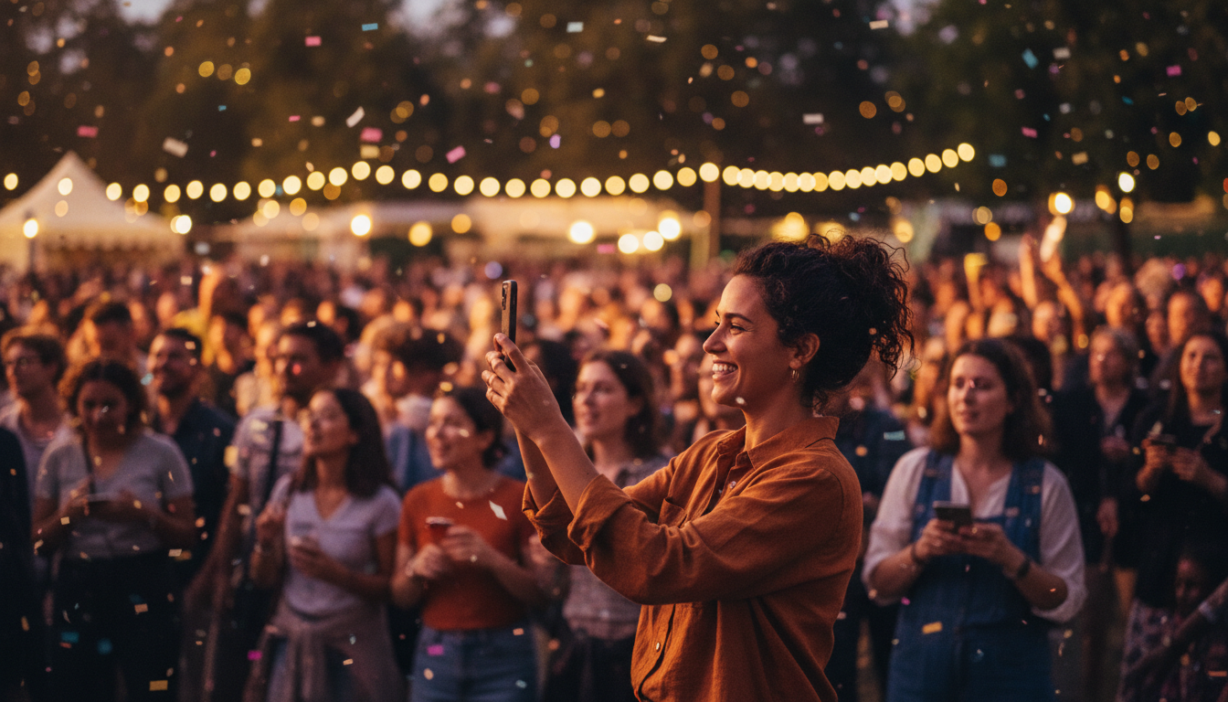 Person taking candid photo at crowded event