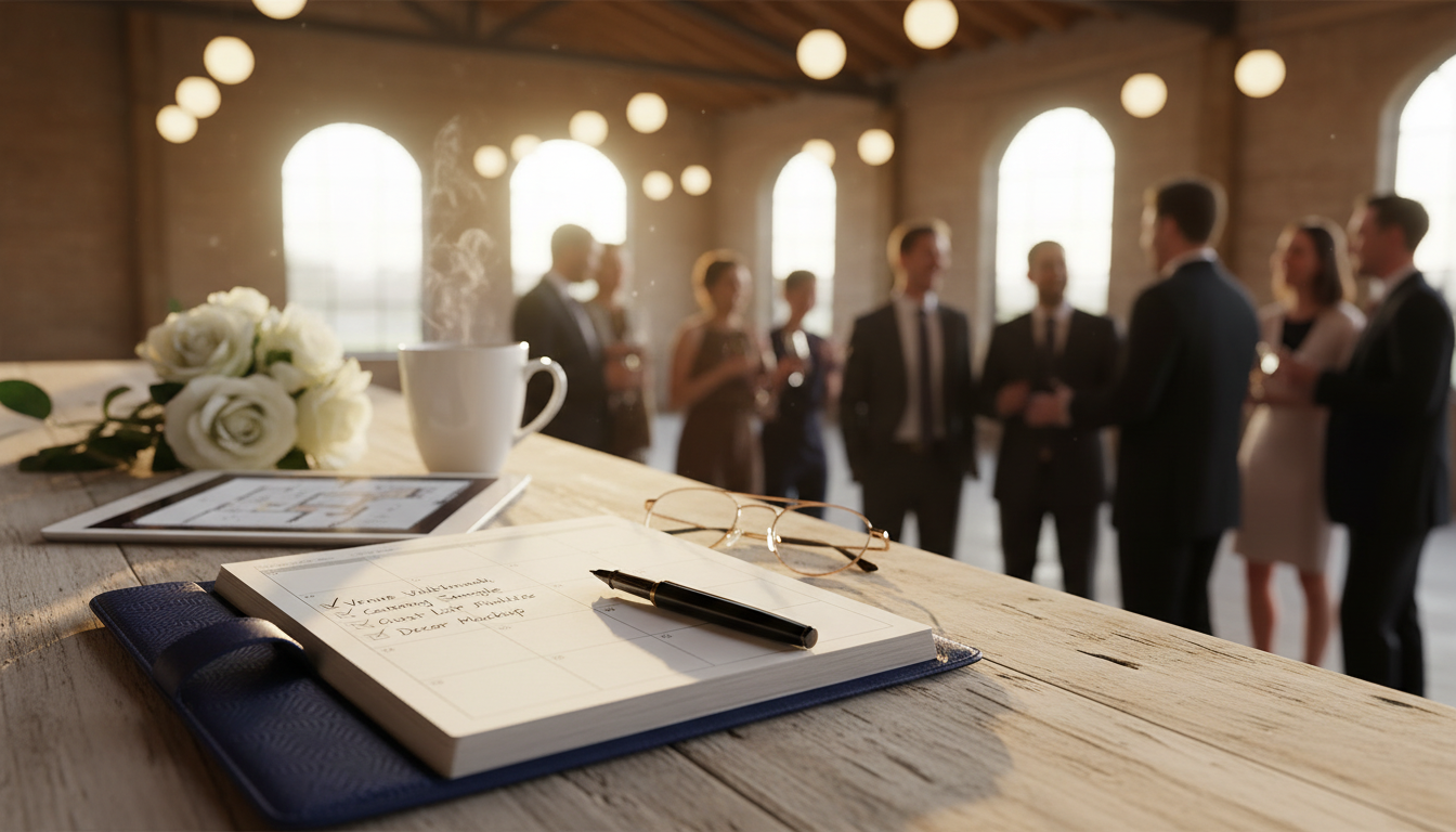 Organized planner with checklist at venue