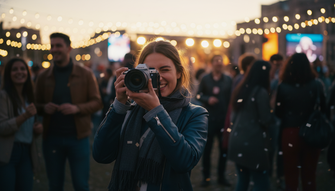 Person taking candid photo at crowded event