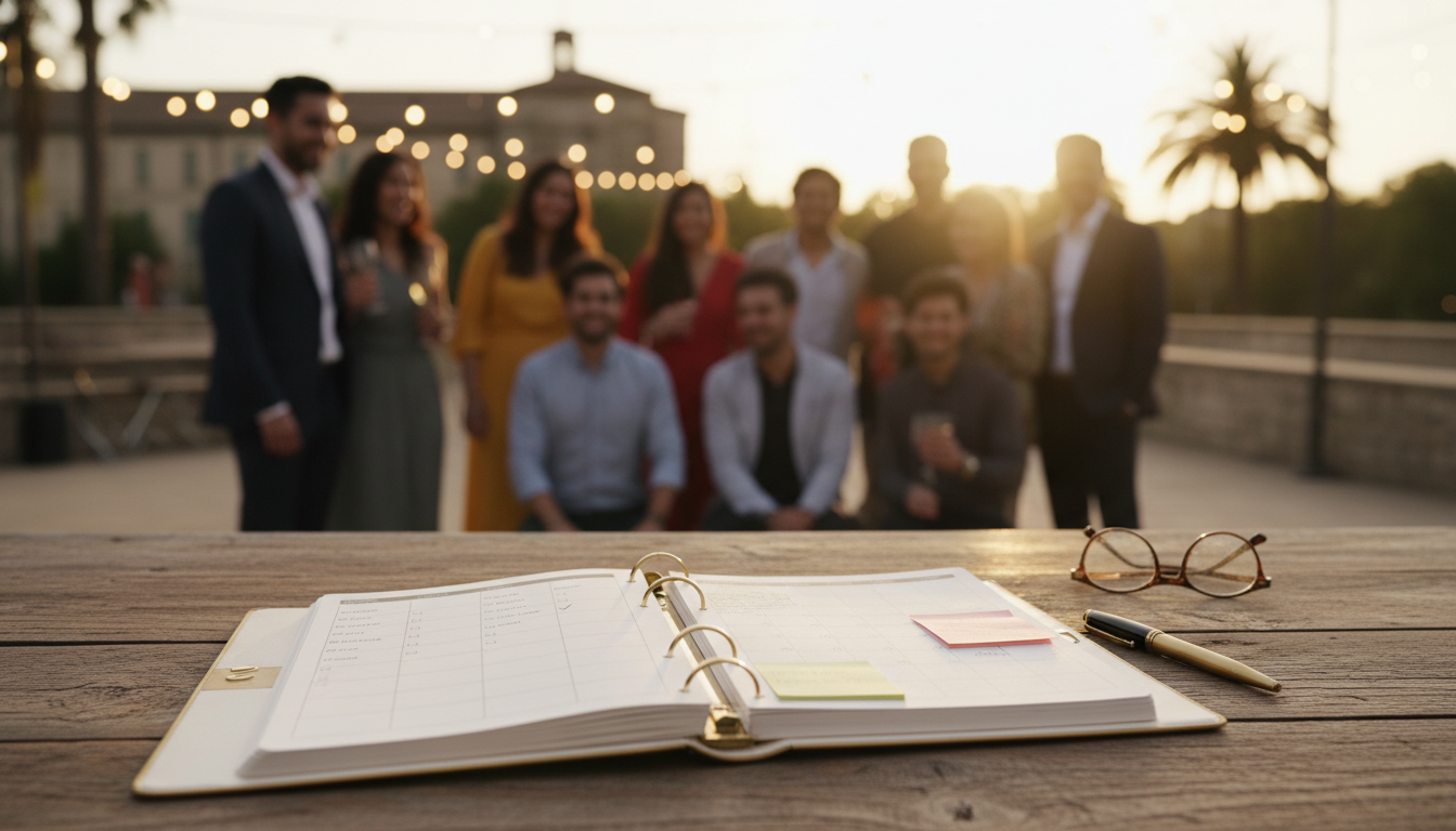 Organized planner with checklist at venue
