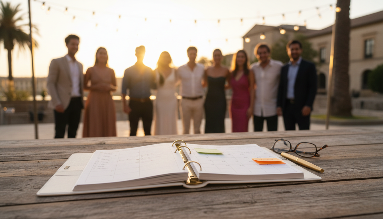 Organized planner with checklist at venue