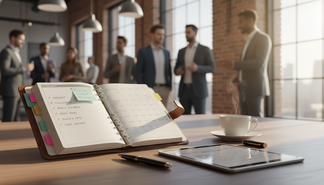 Organized planner with checklist at venue