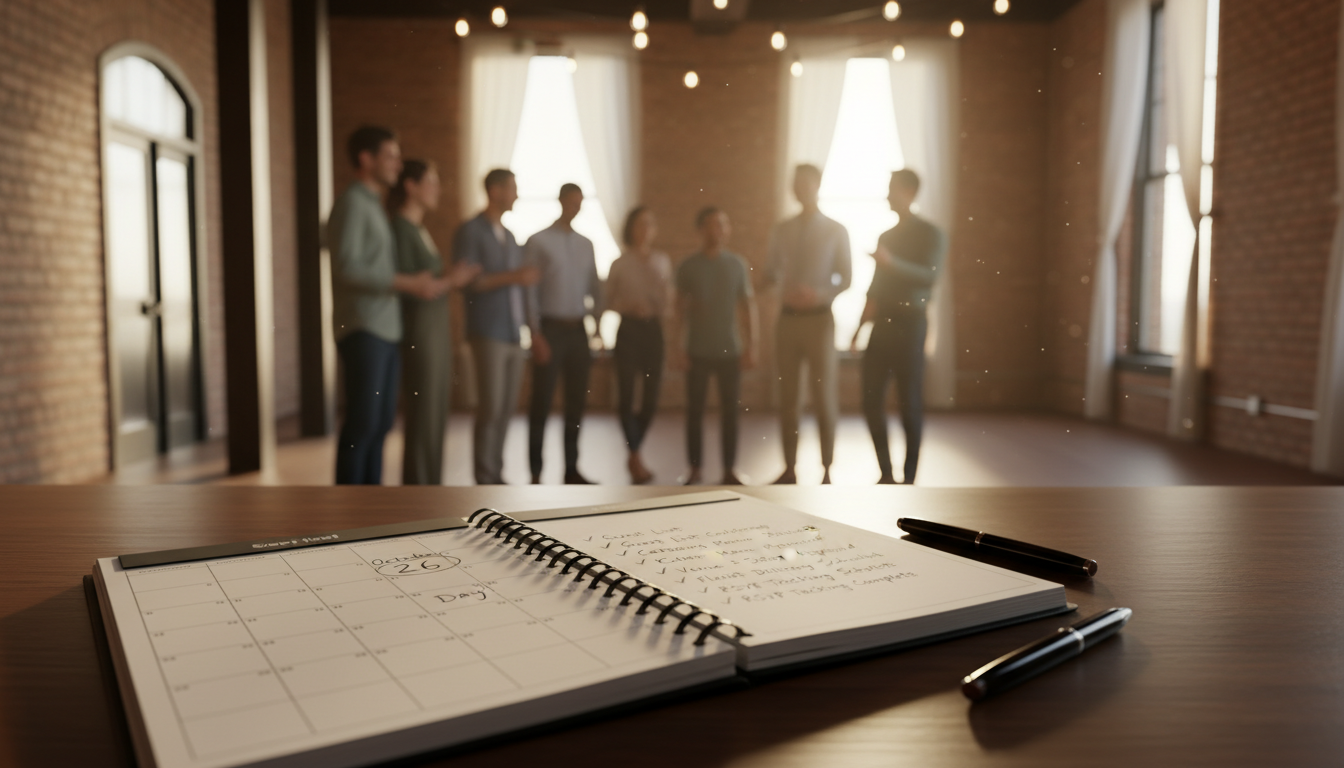 Organized planner with checklist at venue